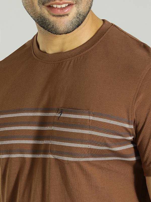 Indian Terrain Men's Half Sleeve Regular Fit Brown Round Neck T-Shirt